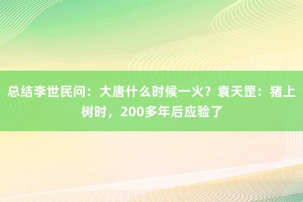 总结李世民问：大唐什么时候一火？袁天罡：猪上树时，200多年后应验了